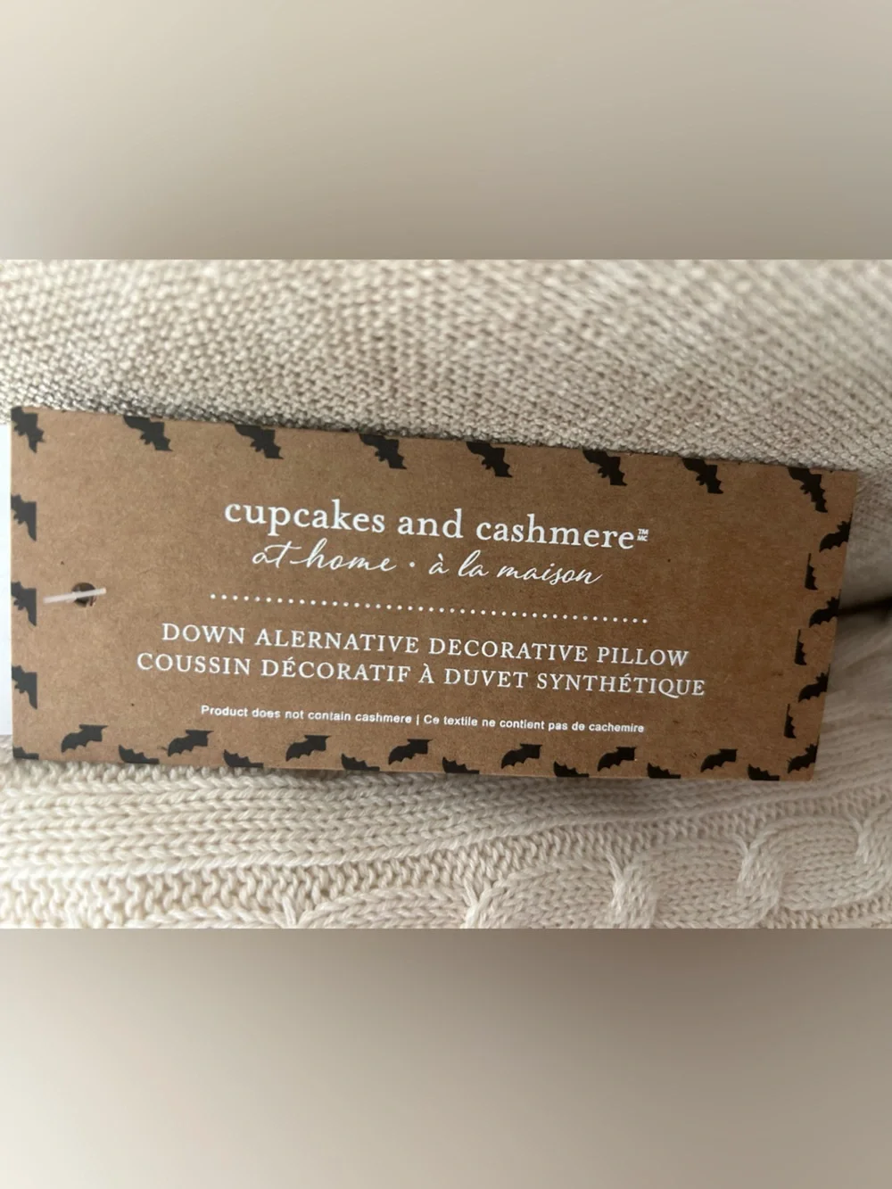 “New” Cupcakes & Cashmere Cream Cable-Knit Pillow with Orange Jack-o'-Lanterns